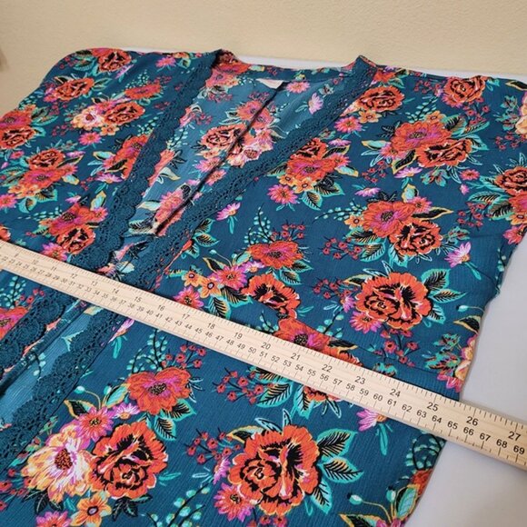 Floral Kimono Cardigan L/XL Womens Lightweight Duster Boho Cover up Bloomcore - Picture 7 of 9